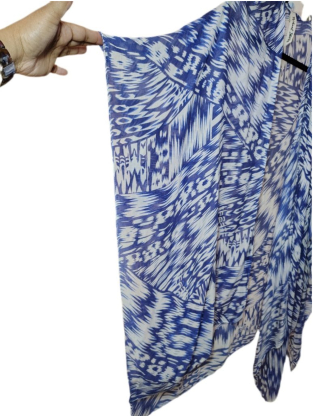 Michael Stars Blue White Ikat Scarf Sarong Swimsuit Cover-Up OS Resort Beach - Picture 3 of 7